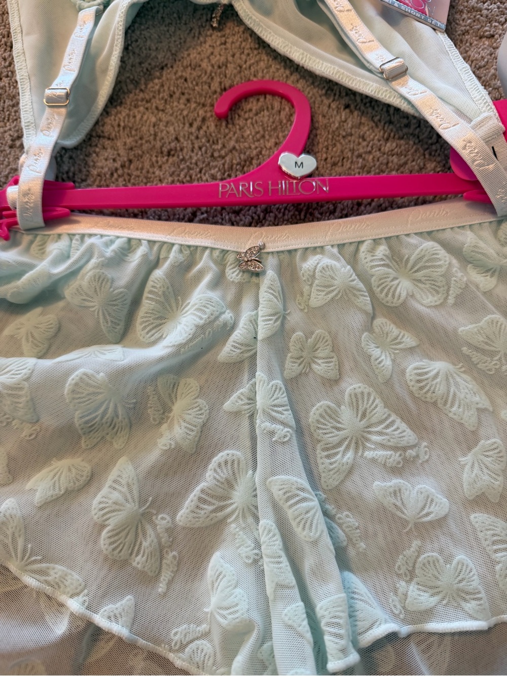 NWT Paris Hilton Mint Lace Tiered Cami & Short Sleep Set - Picture 6 of 8